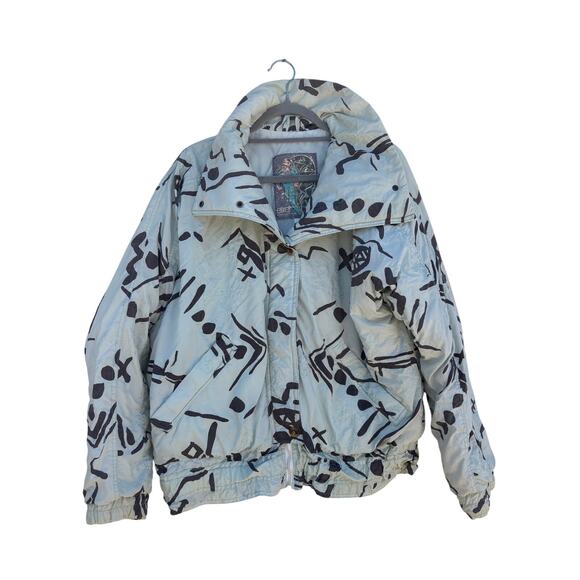 Etirel Le Style Sportif Vintage Jacket, 80s 90s Print, Light Blue, Sz 38 (US 6) - Picture 1 of 6